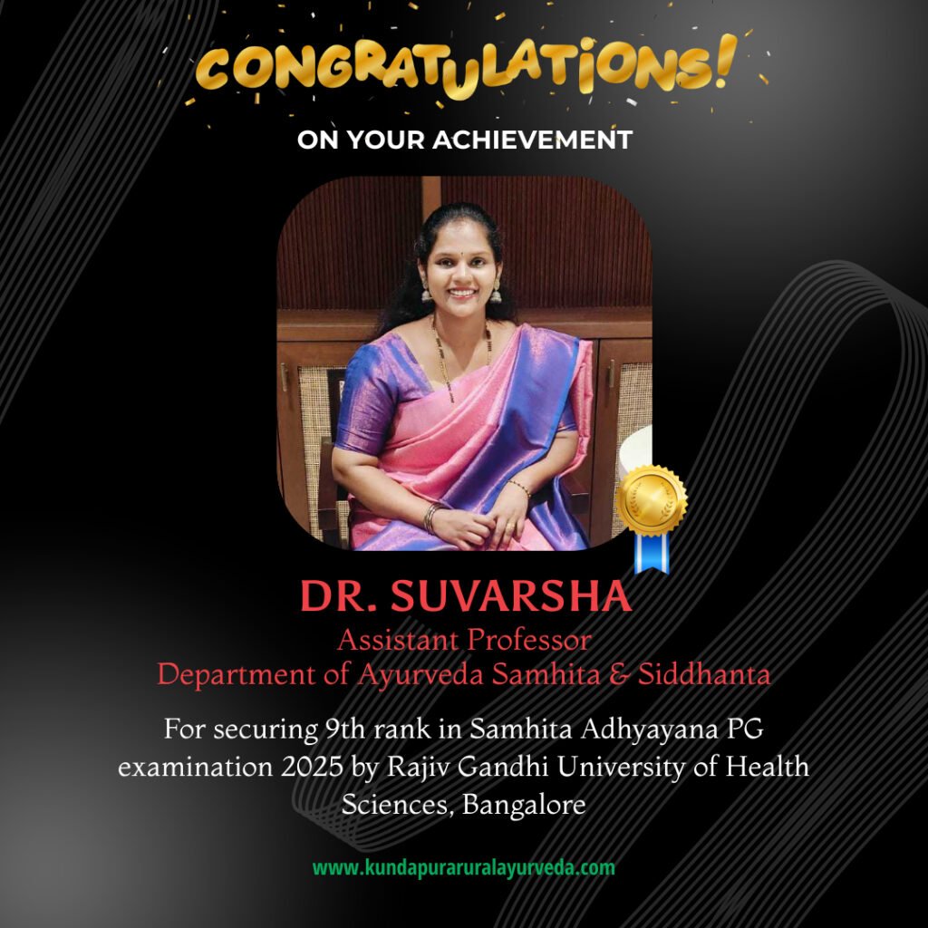 Dr. Suvarsha secured 9 th Rank in RGUHS MD Examination, 2025